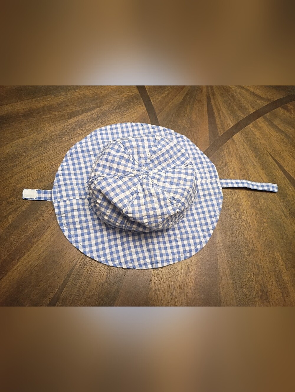 Carter's Baby Girls Blue White Gingham Bucket Sun Hat Chin Strap Size 9M